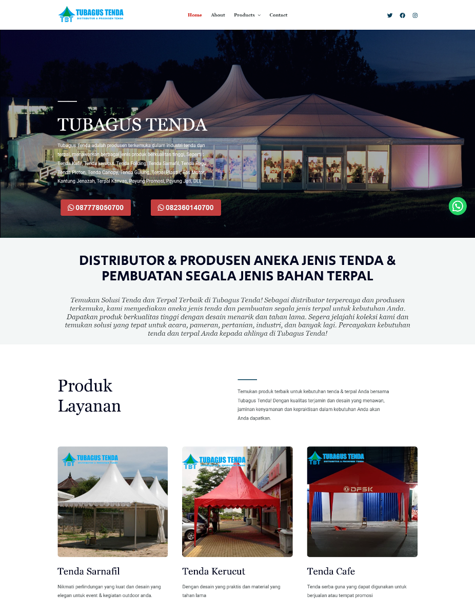 Pembuatan Website Kontraktor Tenda profesional dengan Optimasi SEO Untuk Tubagus Tenda